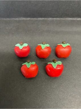 Set of 5 Mini Red Apple Buttons with Green Leaves buttons